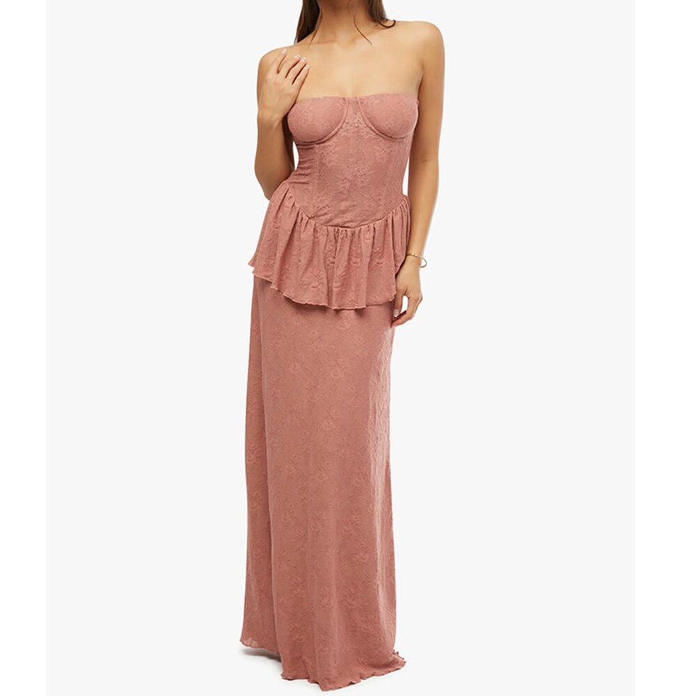WeWoreWhat We Wore What Strapless Corset Peplum Maxi Dress Rose Pink Size 10